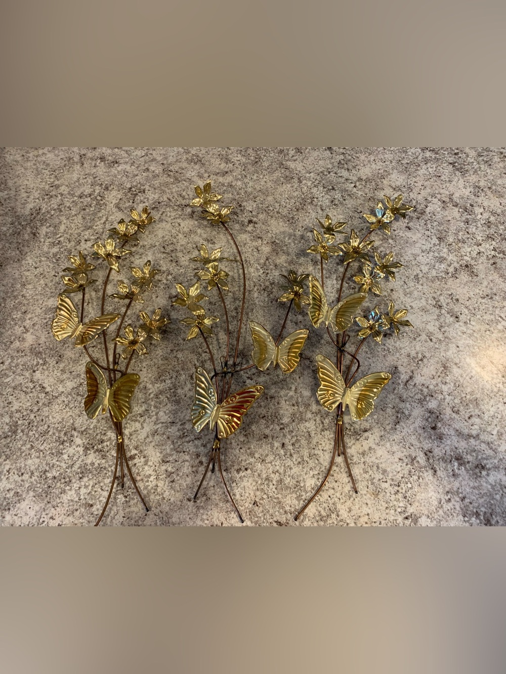 VTG HOMCO Brass Butterfly Flower Wall Art Hanging Decor Set of 4 MCM Gold Tone